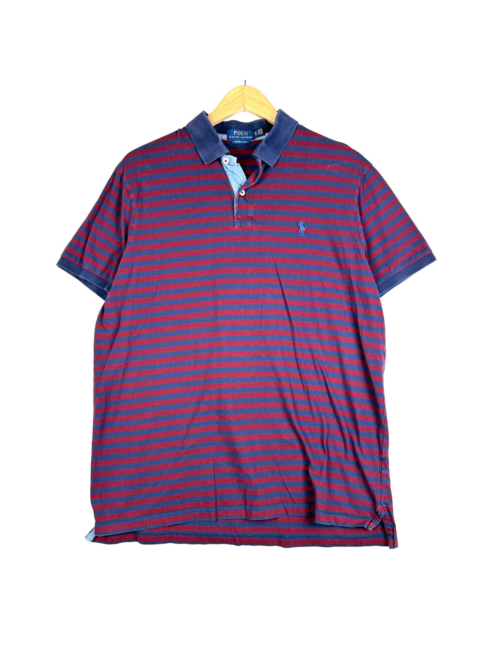 Polo Ralph Lauren Mens XL Custom Slim Fit Red Blue Striped Short Sleeve Shirt